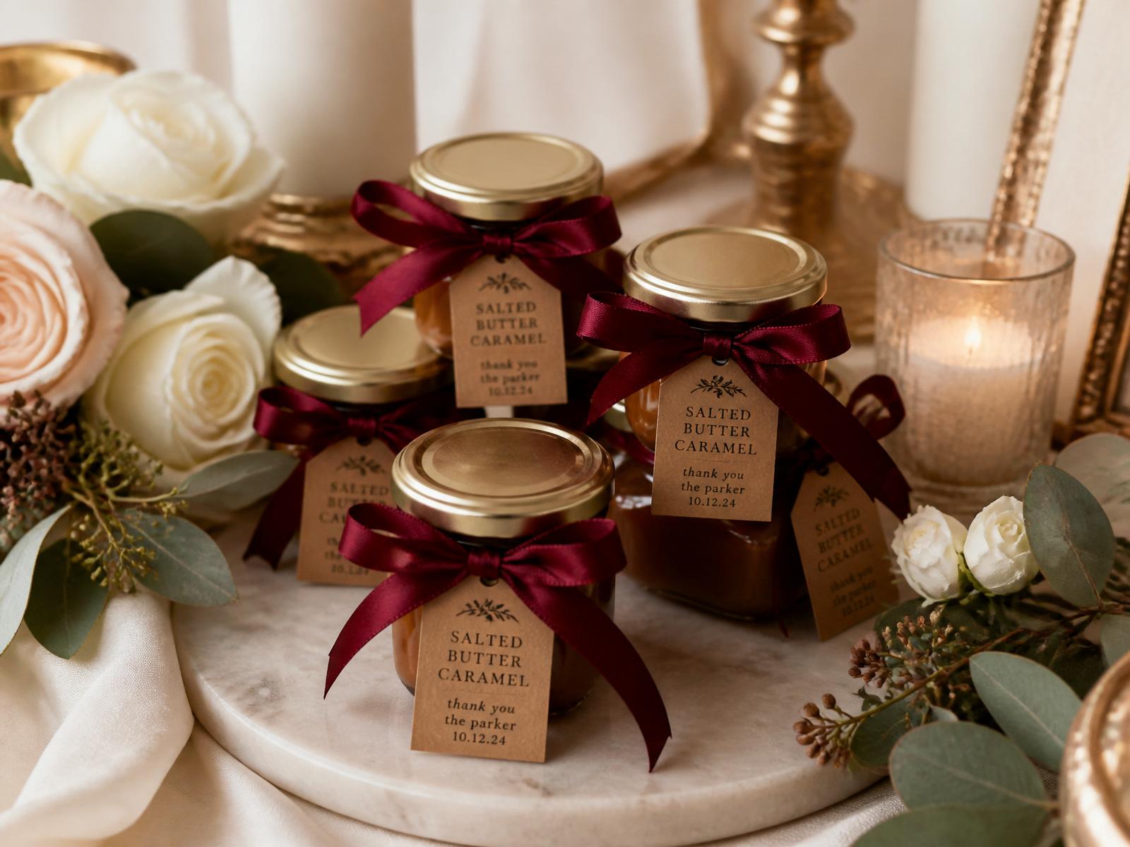Mini pots de caramel cadeau avec fleurs et bougies