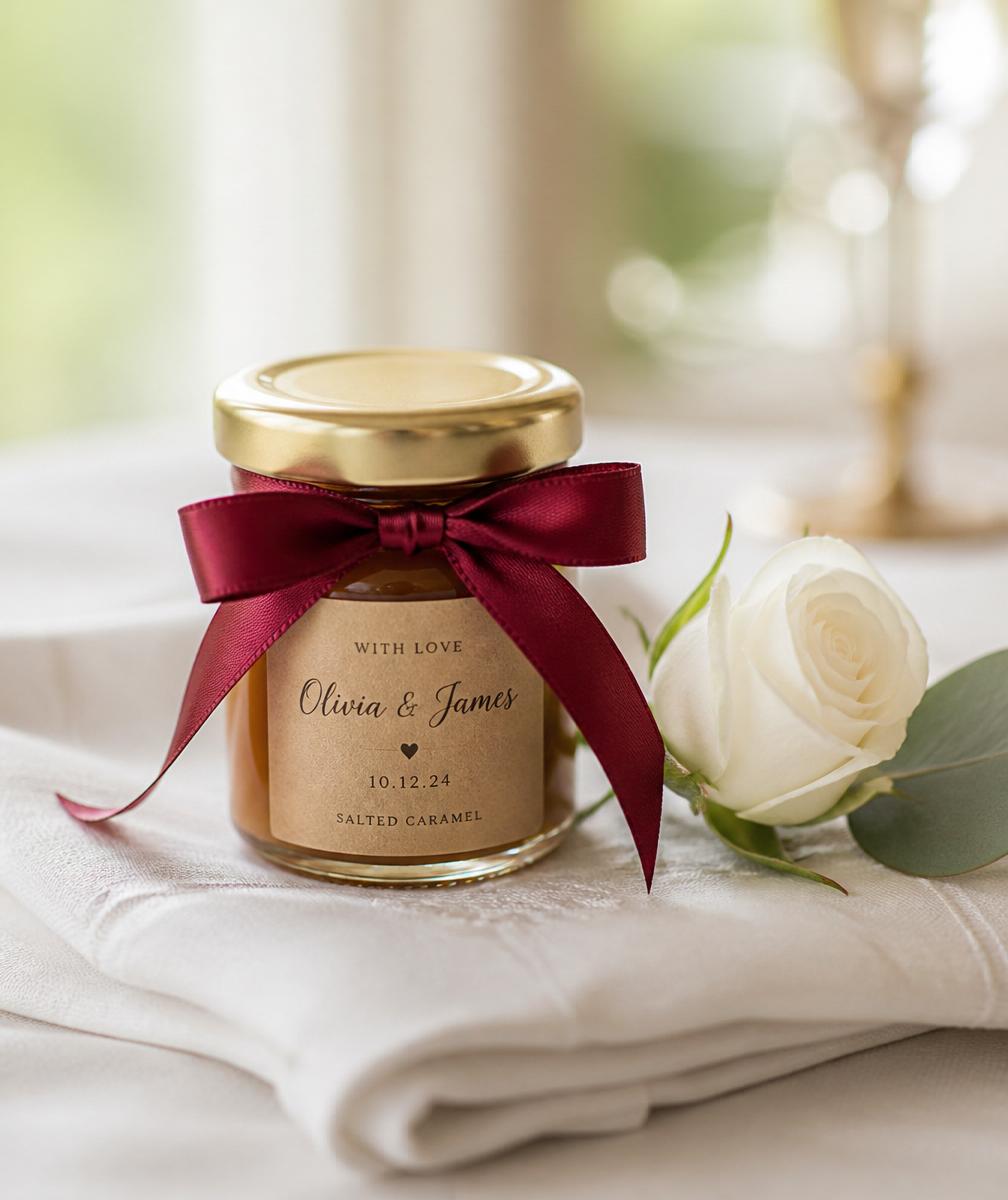 Pot cadeau personnalisé avec ruban bordeaux